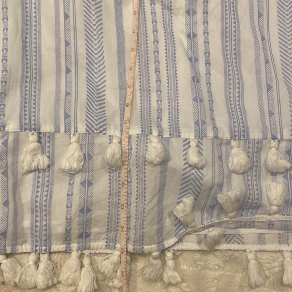 SAIL to SABLE white with blue stripes cotton blouse with pom poms  size Large - Picture 11 of 11